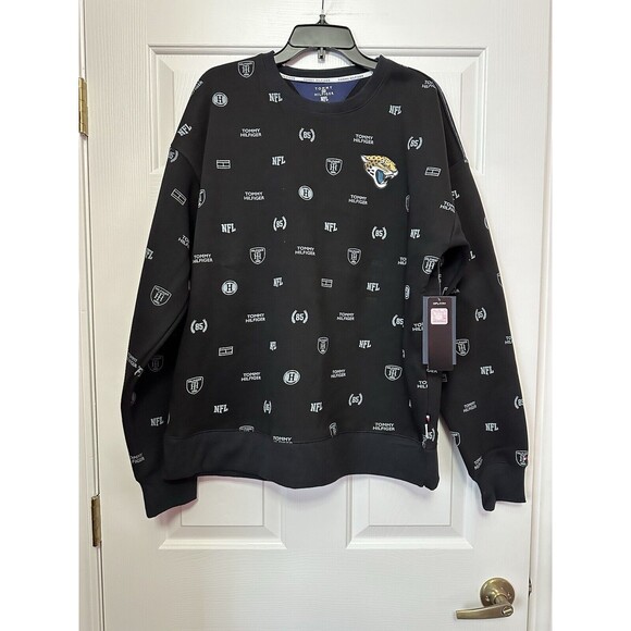 Size LARGE Jacksonville Jaguars Tommy Hilfiger Graphic Pullover Sweatshirt Black